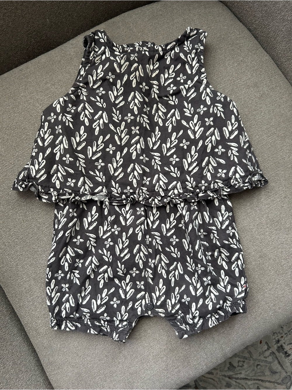 Carter's Black & White Printed Ruffle One-Piece Romper